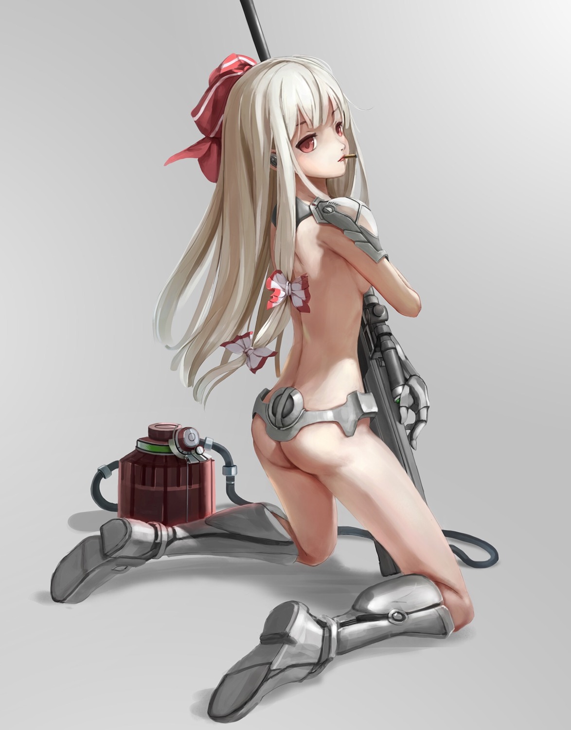 armor ass fujiwara_no_mokou gun naked smoking touhou