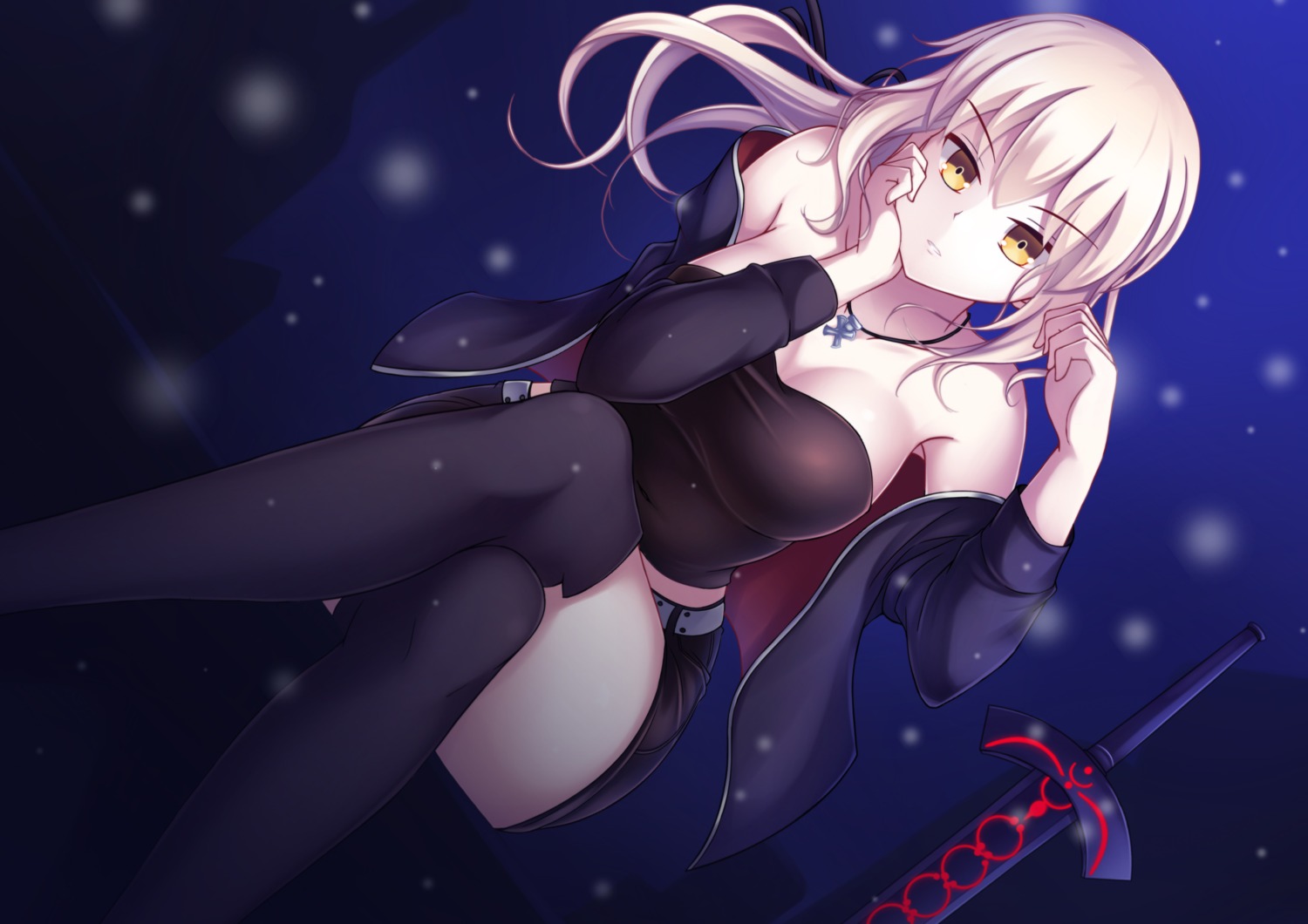 cleavage euforia fate/grand_order saber saber_alter sword thighhighs