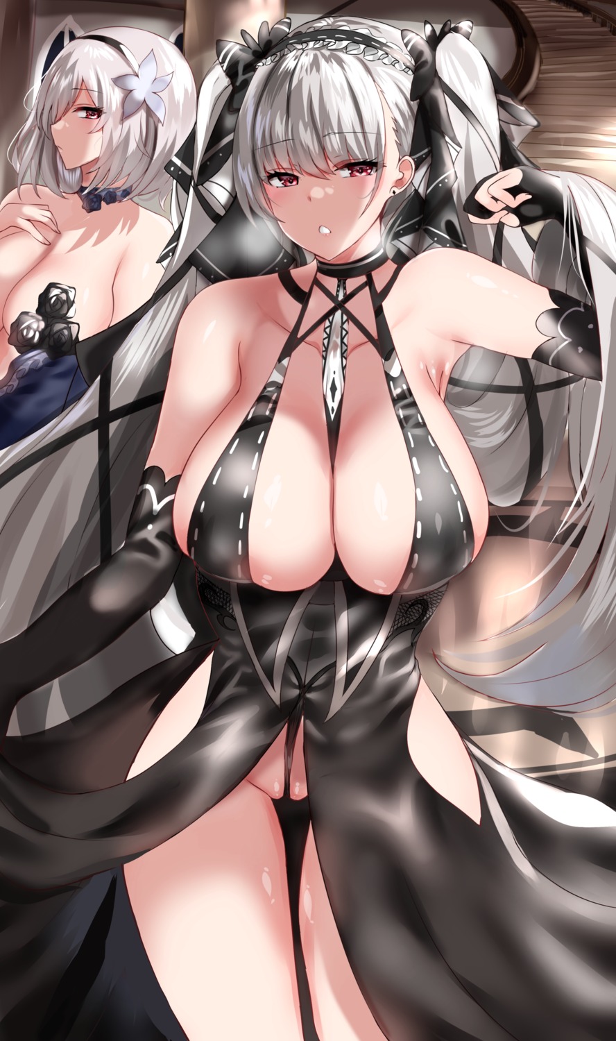 azur_lane dress farys_(afopahqfw) formidable_(azur_lane) no_bra nopan sirius_(azur_lane) skirt_lift topless