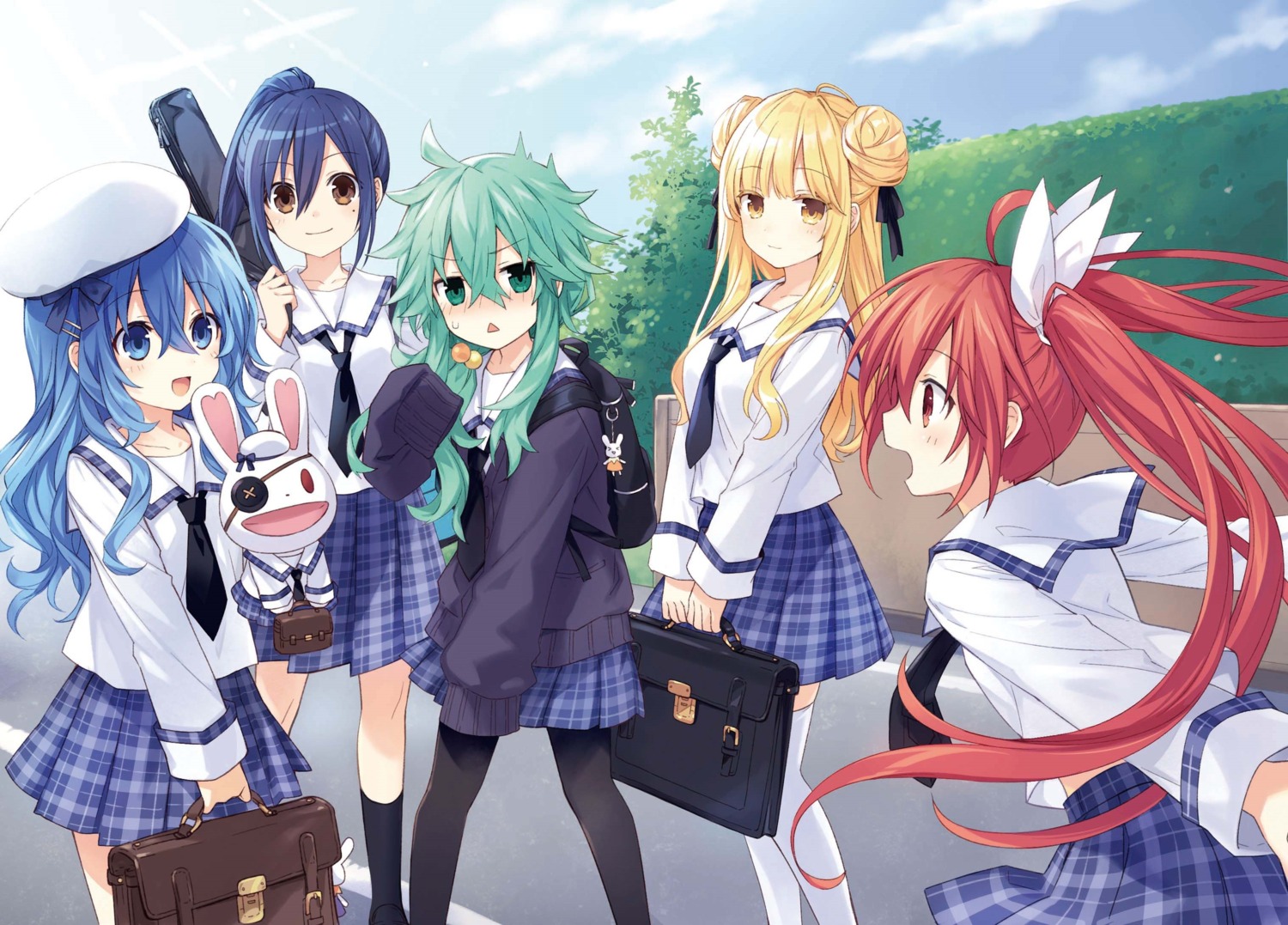 date_a_live detexted eyepatch guitar himekawa_yoshino hoshimiya_mukuro itsuka_kotori kyouno_natsumi pantyhose possible_duplicate seifuku sweater takamiya_mana thighhighs tsunako