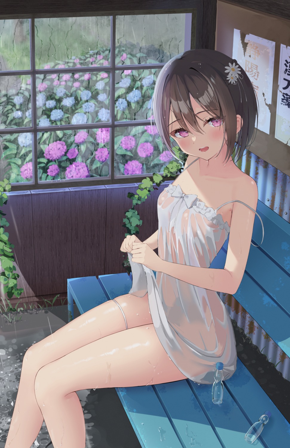 akie_(44265104) dress garter no_bra nopan see_through skirt_lift summer_dress wet wet_clothes