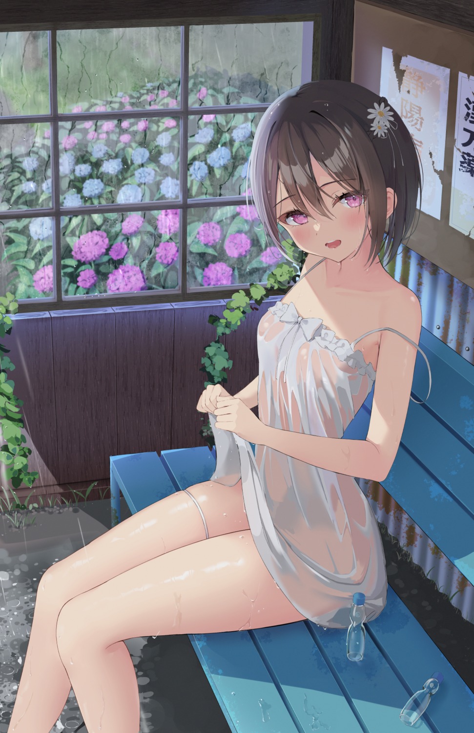 akie_aki dress garter no_bra nopan see_through skirt_lift summer_dress wet wet_clothes