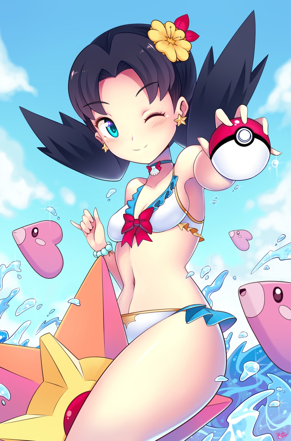 bikini cleavage kris_(pokemon) luvdisc pokemon privcaller staryu swimsuits