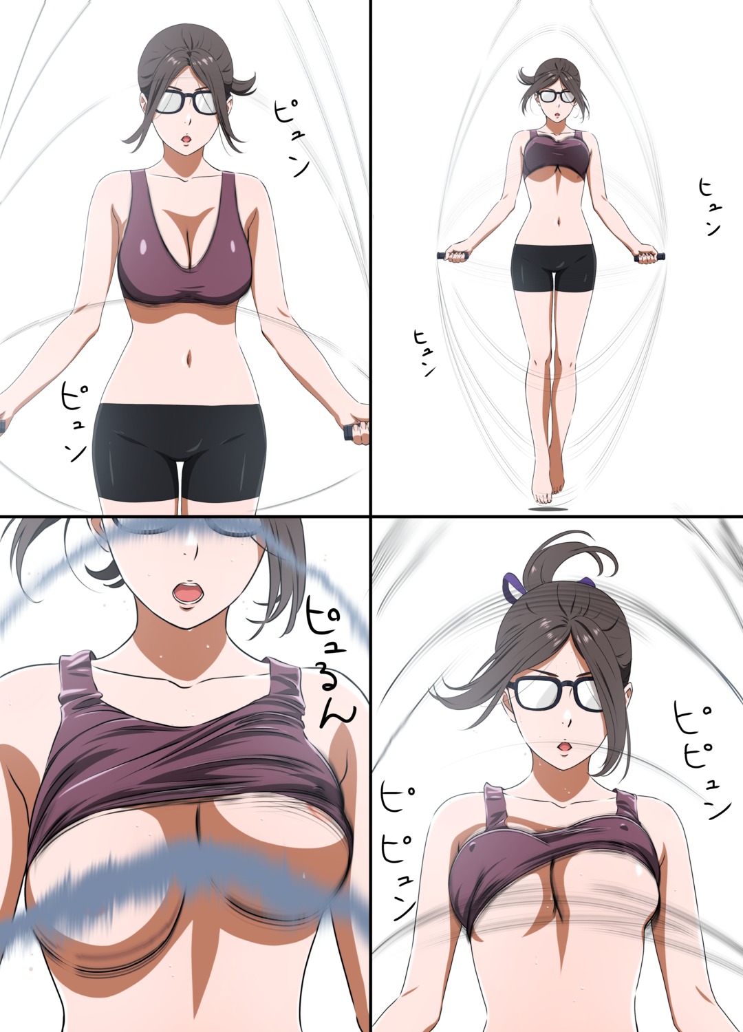 bike_shorts censored cleavage kakitama megane shirt_lift