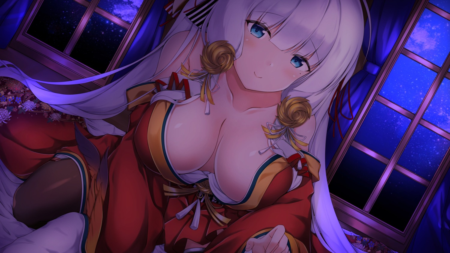 azur_lane cleavage cosplay illustrious_(azur_lane) japanese_clothes mamizu no_bra open_shirt taihou_(azur_lane)