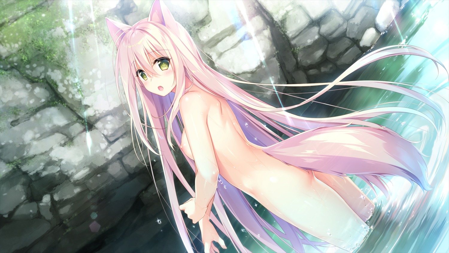 animal_ears ass bathing game_cg kemono_musume_no_sodatekata motomiya_mitsuki naked nipples sakuraba_iroha sweet&tea tail wet