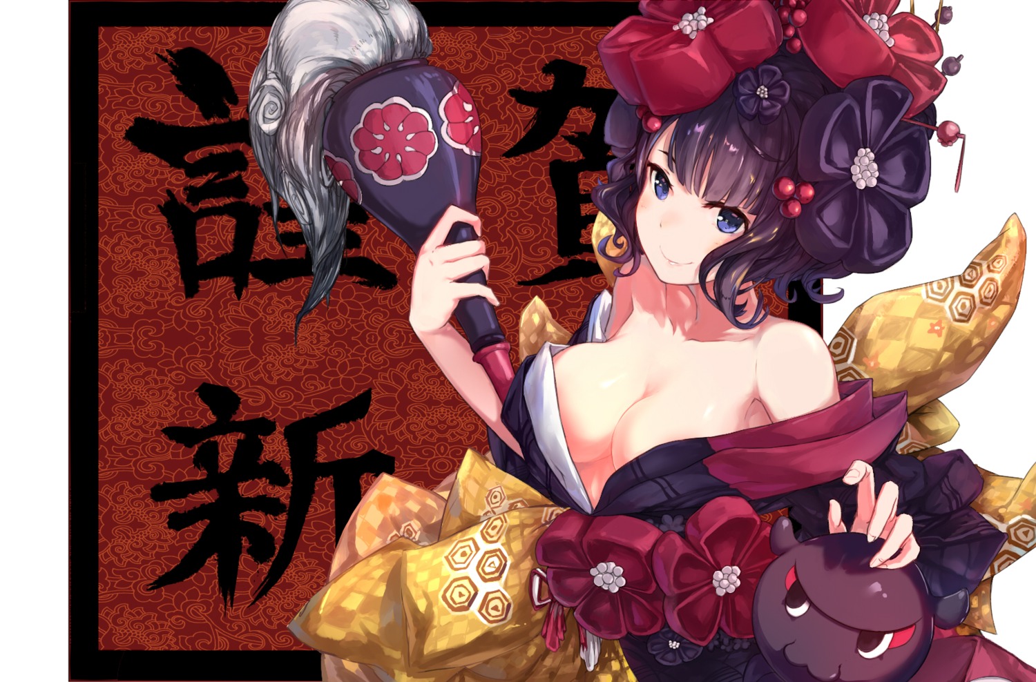 cleavage fate/grand_order katsushika_hokusai_(fate) kimono no_bra open_shirt shionji_ax