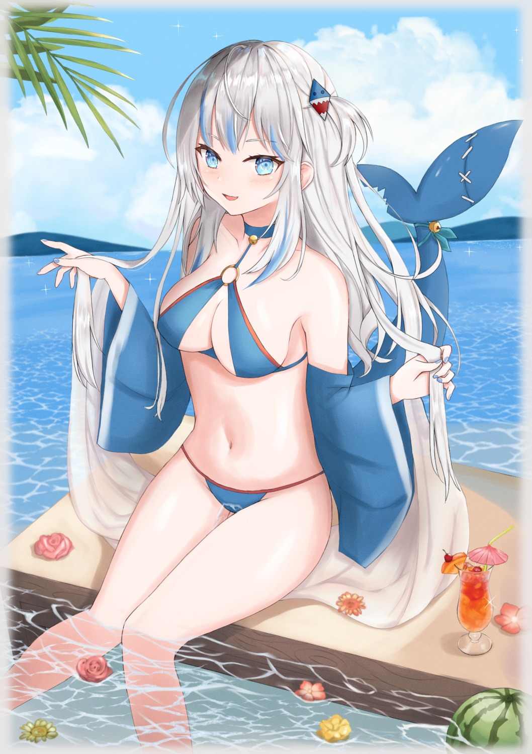 bikini gawr_gura hololive hololive_english kuro_ichigo swimsuits tail wet