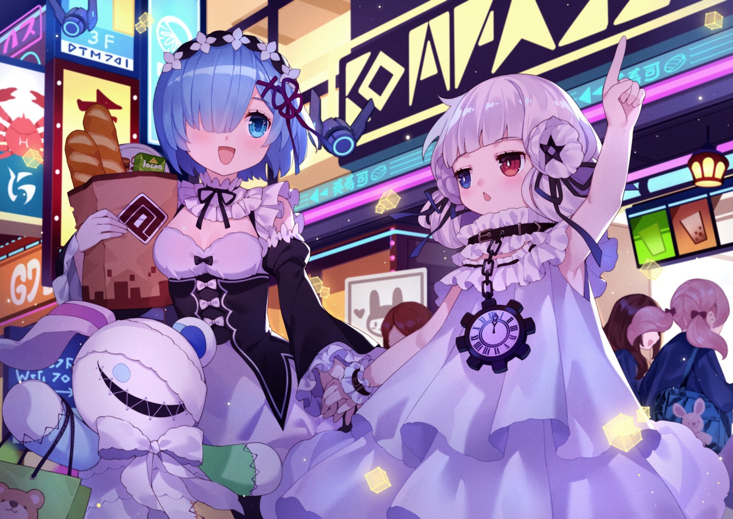 #compass cleavage crossover dress heterochromia maid re_zero_kara_hajimeru_isekai_seikatsu rem_(re_zero) tsubasa_tsubasa