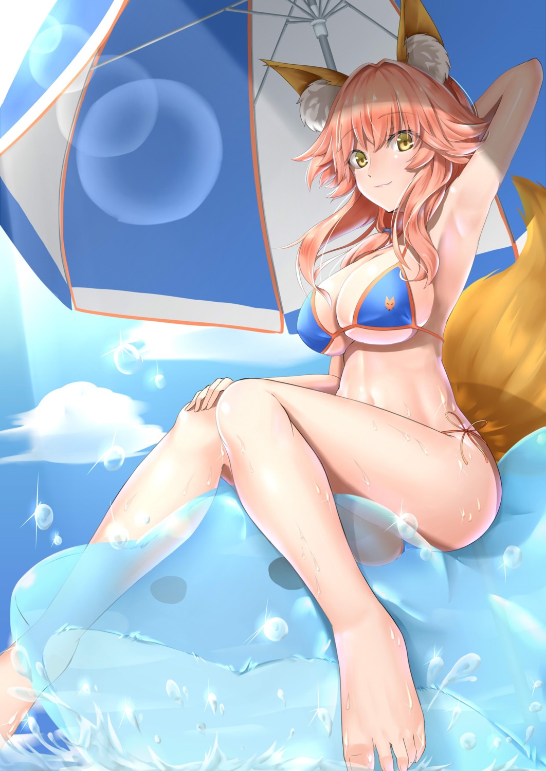 animal_ears bikini fate/grand_order kamehito kitsune swimsuits tail tamamo_no_mae wet