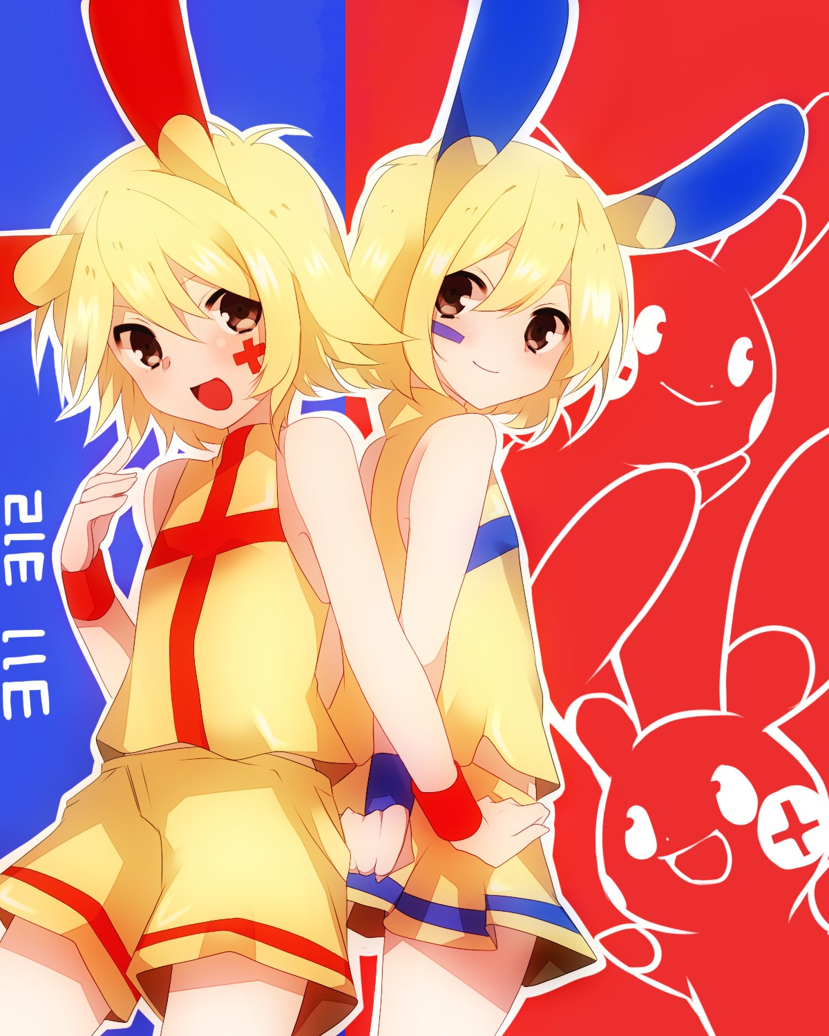 animal_ears anthropomorphization minun plusle pokemon takeshima_eku