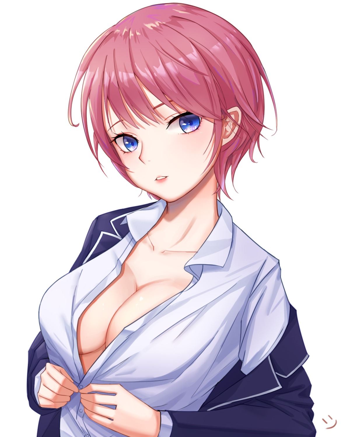 5-toubun_no_hanayome bishou cleavage nakano_ichika no_bra open_shirt seifuku