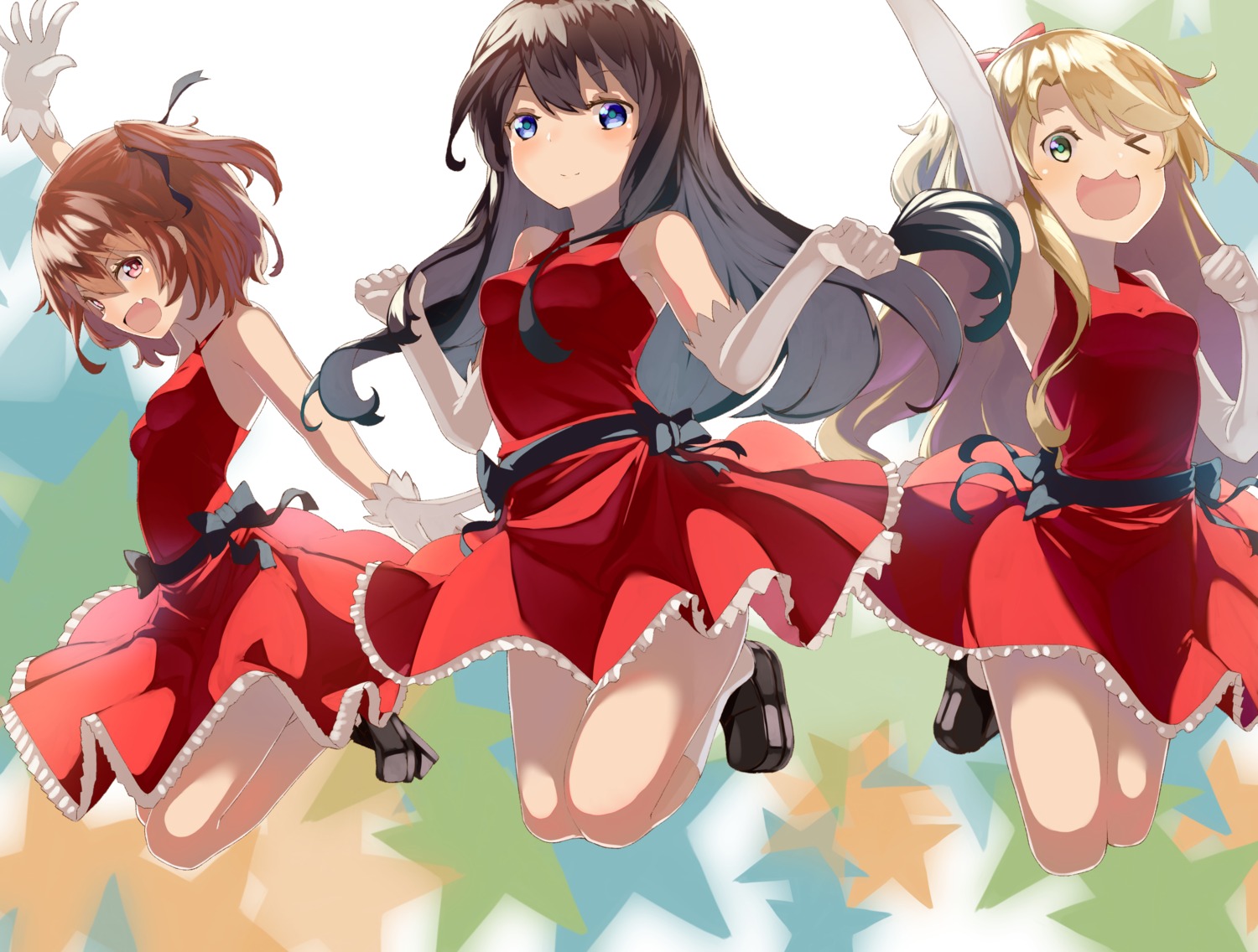 dress himesaka_noa hoshino_hinata karakushi shirosaki_hana skirt_lift watashi_ni_tenshi_ga_maiorita!