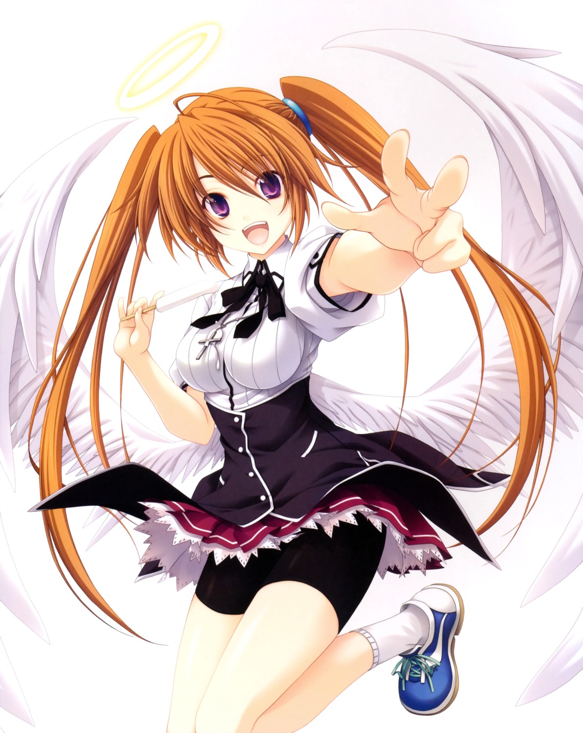 angel bike_shorts highschool_dxd miyama-zero seifuku shidou_irina skirt_lift wings