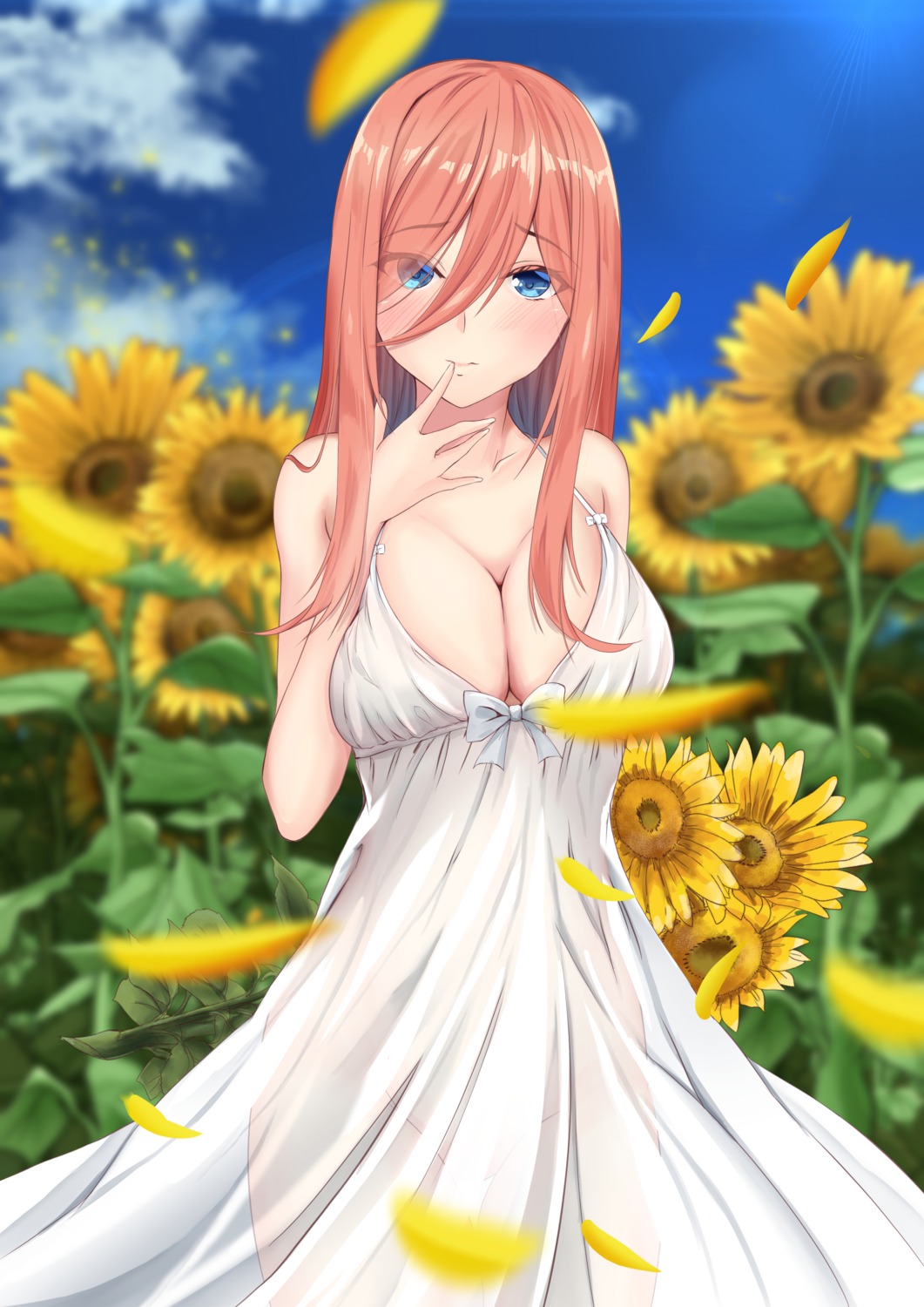 5-toubun_no_hanayome breast_hold cleavage dress nakano_miku no_bra nopan see_through spekkio36 summer_dress