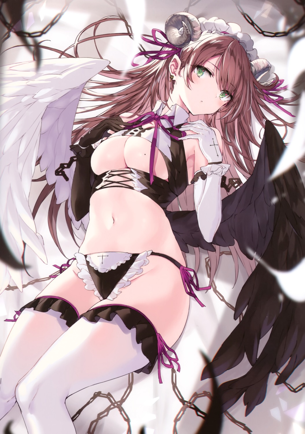 horns luna_berry maid nana_(luna_berry) no_bra pantsu string_panties thighhighs underboob wings