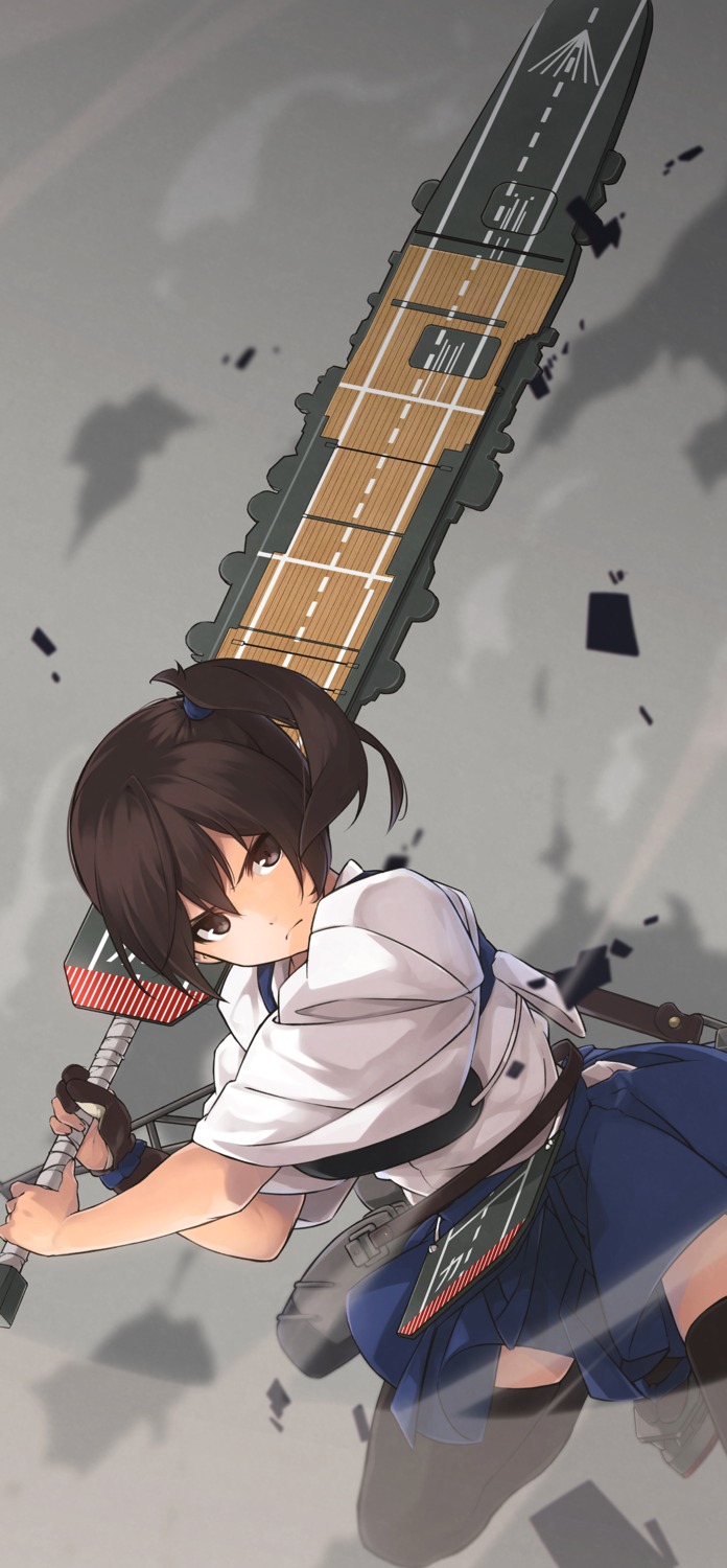 berserk japanese_clothes kaga_(kancolle) kantai_collection nanaku_teiru thighhighs weapon