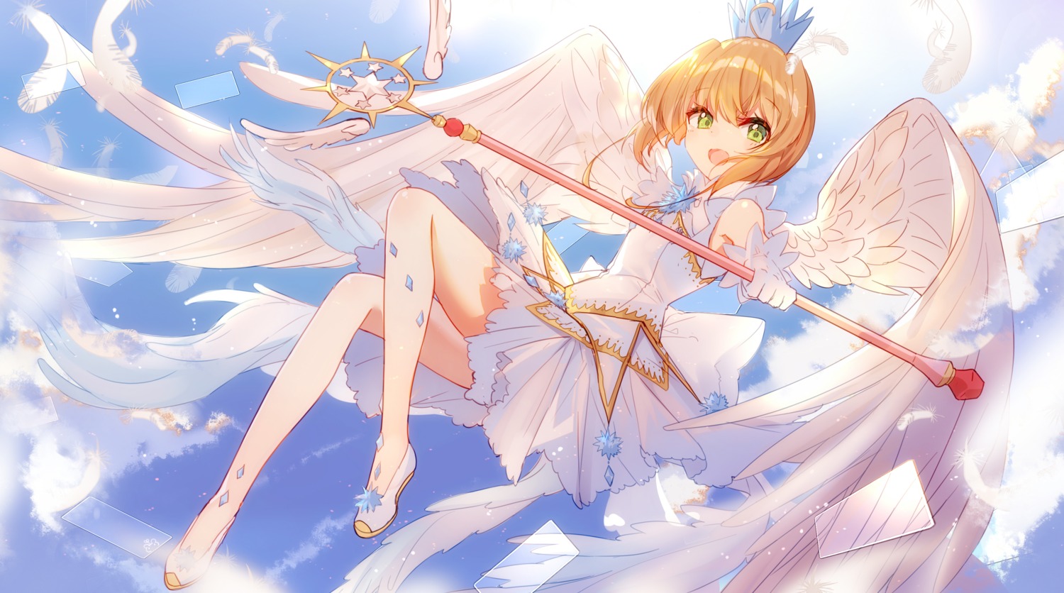 bison_cangshu card_captor_sakura dress kinomoto_sakura weapon wings