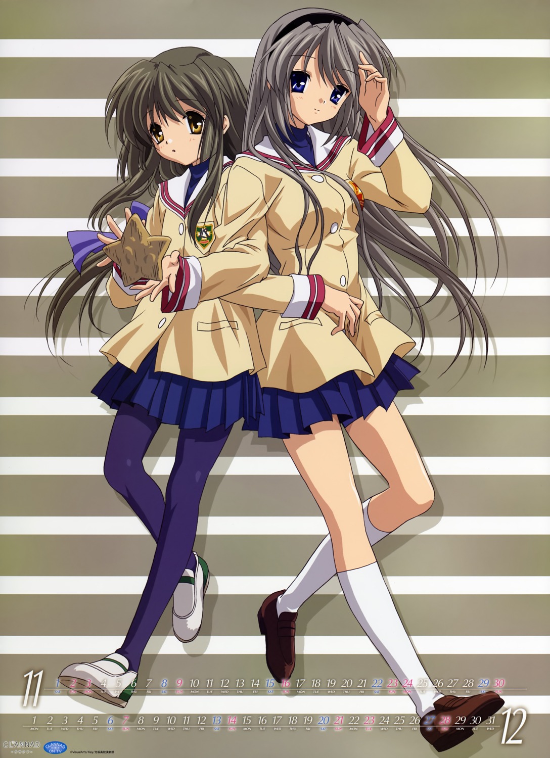 calendar clannad ibuki_fuuko pantyhose sakagami_tomoyo seifuku