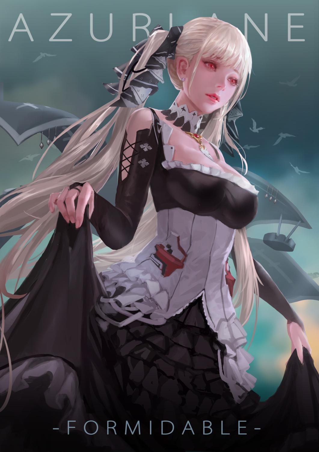 azur_lane cglas cleavage formidable_(azur_lane) gothic_lolita lolita_fashion skirt_lift