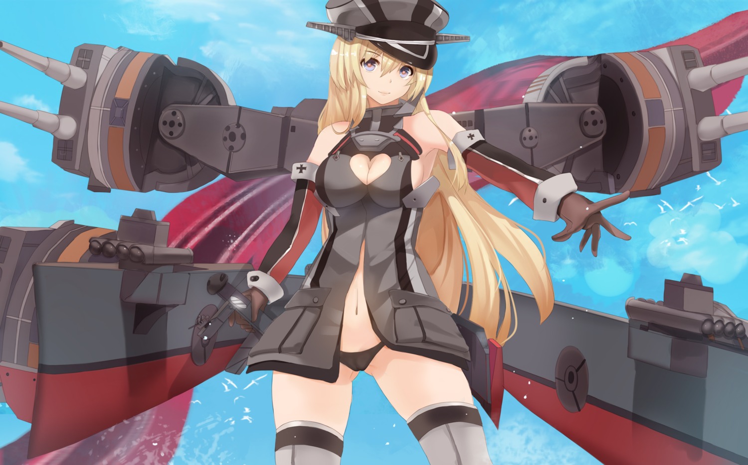 bismarck_(kancolle) cameltoe cleavage kantai_collection magician_(china) pantsu thighhighs