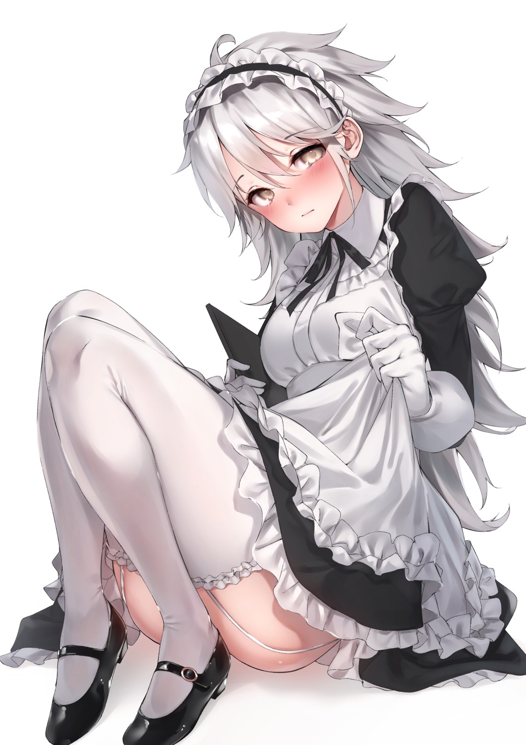 gepard_m1_(girls_frontline) girls_frontline maid rerrere skirt_lift stockings thighhighs