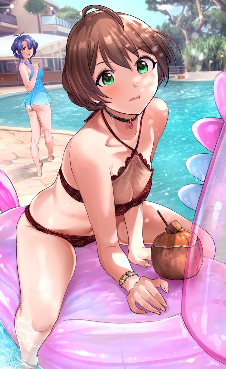 ass bikini hanamasa_ono sakuramori_kaori see_through swimsuits the_idolm@ster the_idolm@ster_million_live! toyokawa_fuuka wet