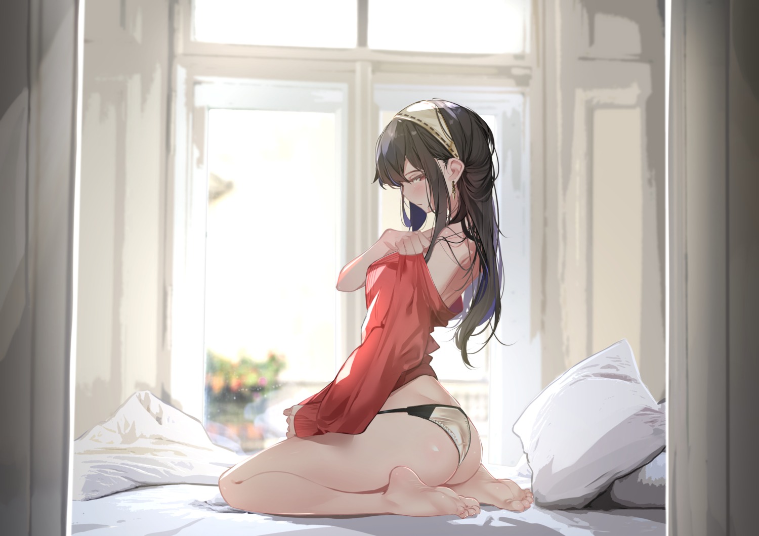 ass dress feet no_bra open_shirt pantsu skirt_lift spy_x_family sweater sydus thong undressing yor_briar