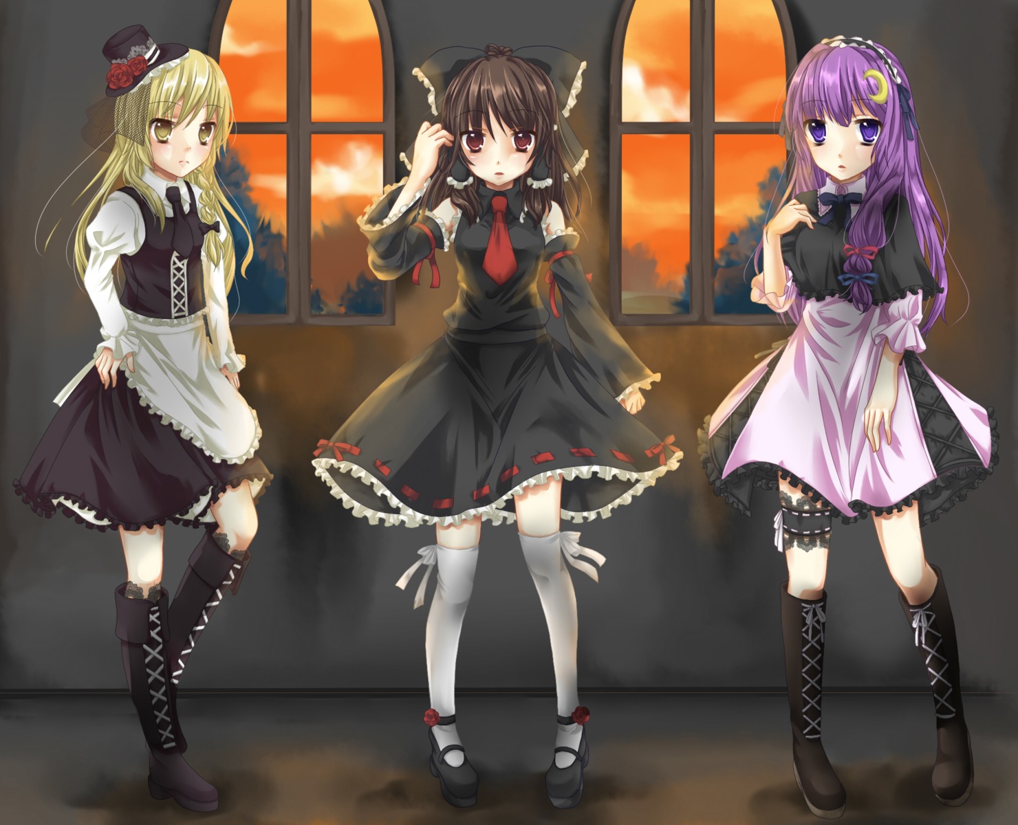 dress etou gothic_lolita hakurei_reimu kirisame_marisa lolita_fashion patchouli_knowledge touhou