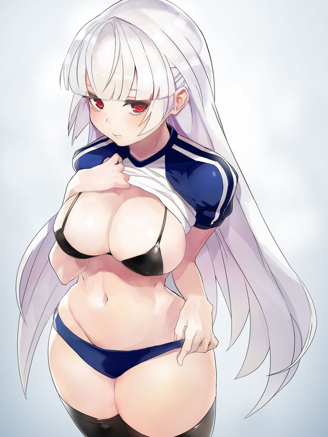 bra buruma gym_uniform shirt_lift taishi_(picchiridou) thighhighs undressing