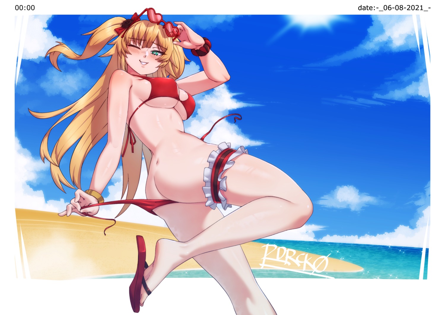 akai_haato ass bikini garter hololive megane panty_pull radrick0 swimsuits thong undressing