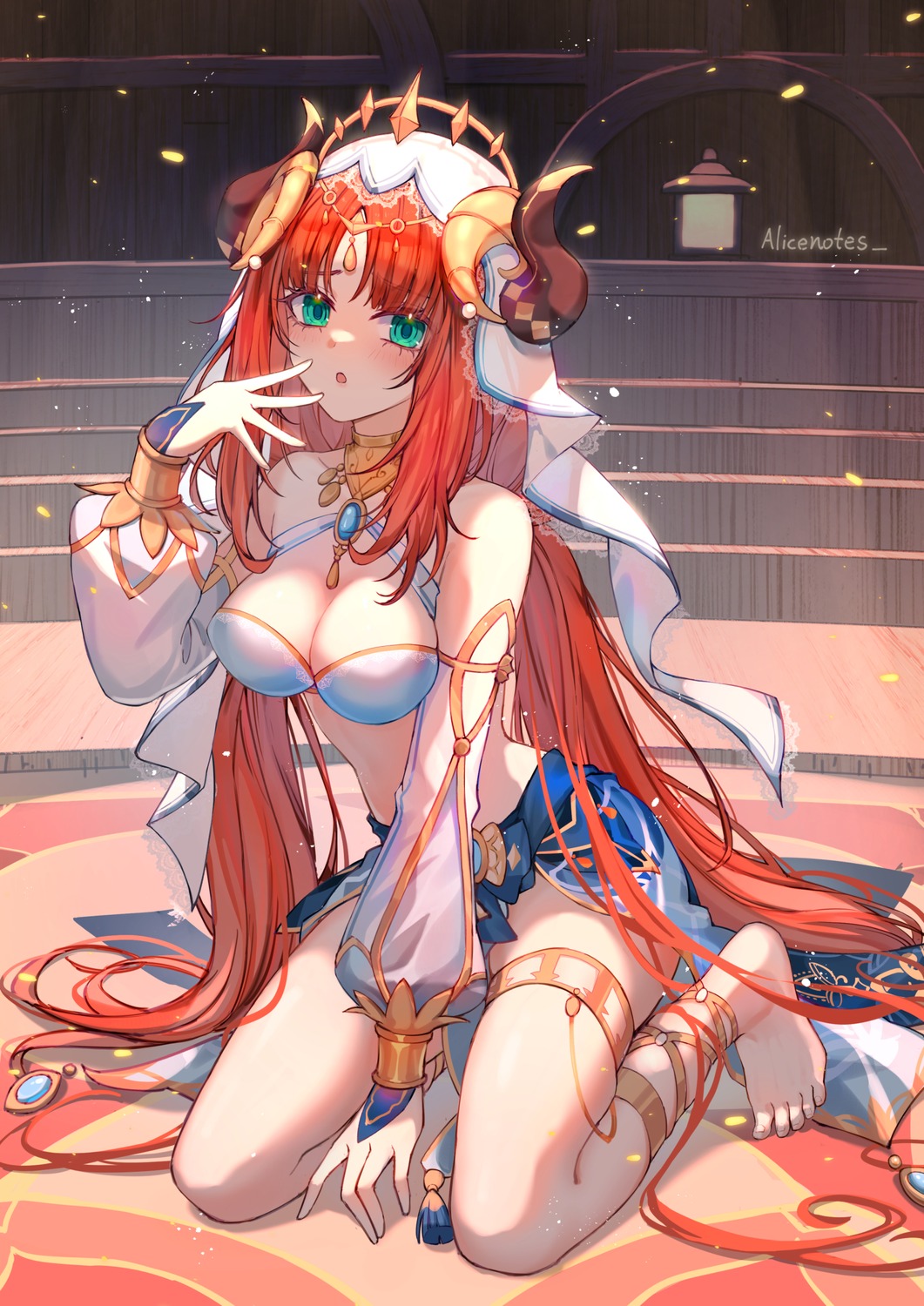 garter genshin_impact horns lixiang_guo_alice nilou no_bra