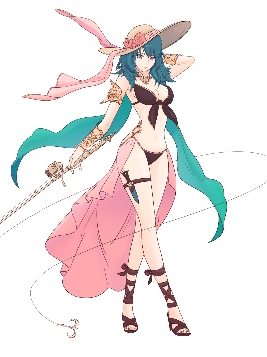 bikini byleth_(fire_emblem) cleavage fire_emblem fire_emblem_three_houses garter heels see_through swimsuits truejekart weapon