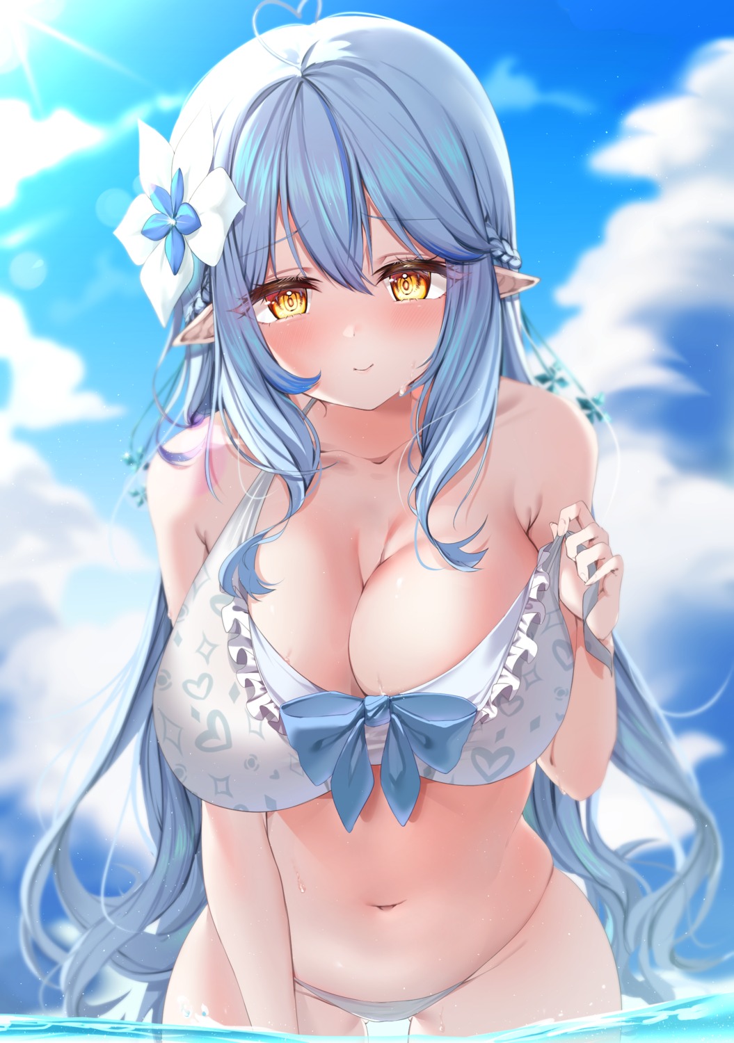 bikini elf hololive jua_k01 pointy_ears swimsuits undressing wet yukihana_lamy