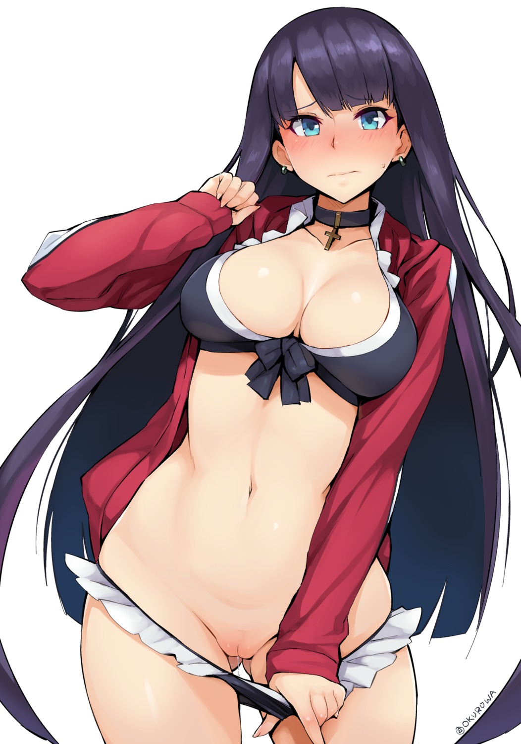 bikini cleavage fate/grand_order netlk open_shirt panty_pull possible_duplicate pussy pussy_juice saint_martha swimsuits uncensored undressing