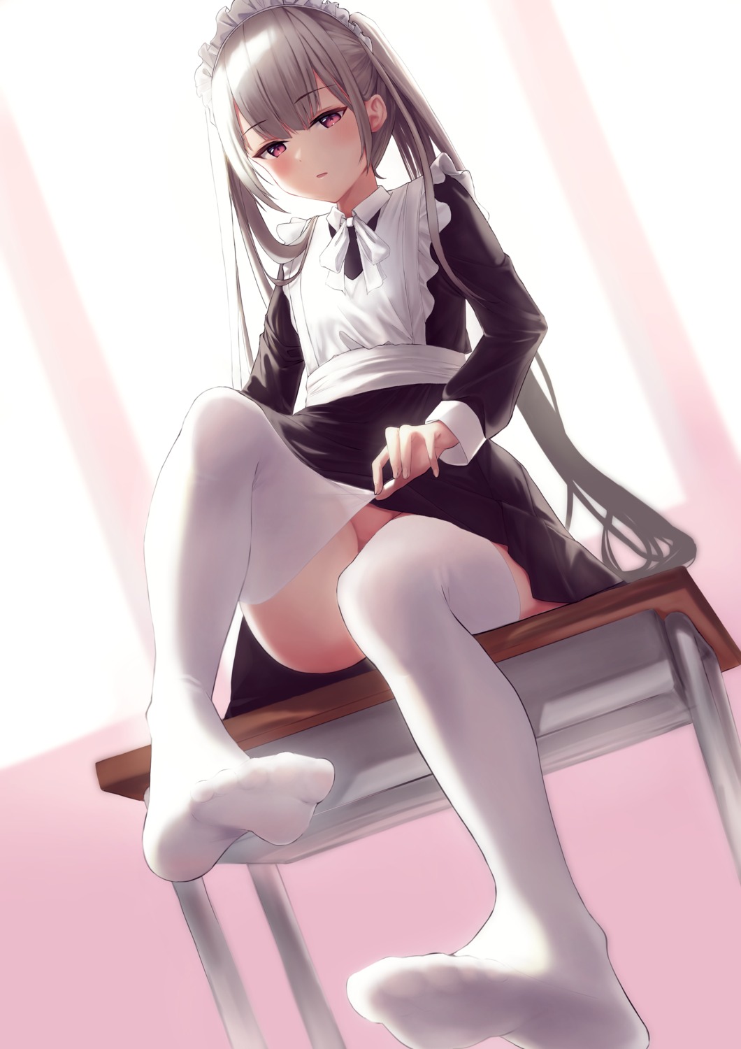 feet gileu maid nopan skirt_lift thighhighs undressing