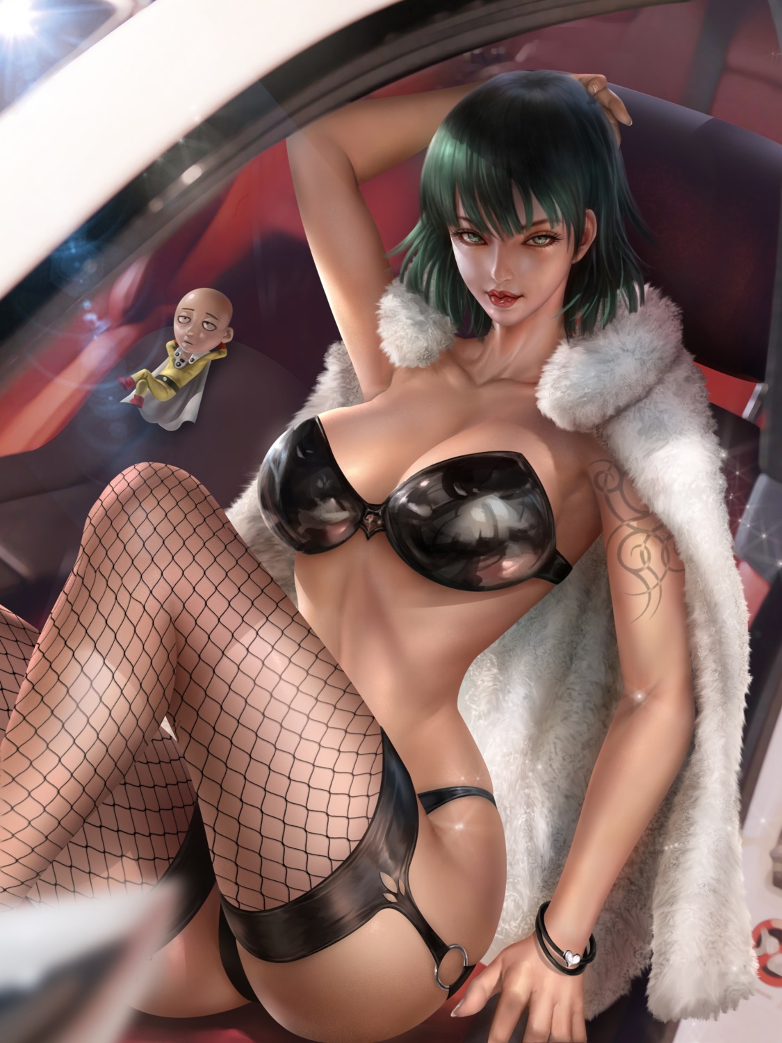 bra fishnets fubuki_(one_punch_man) one_punch_man pantsu saitama stockings thighhighs yam_spectrum