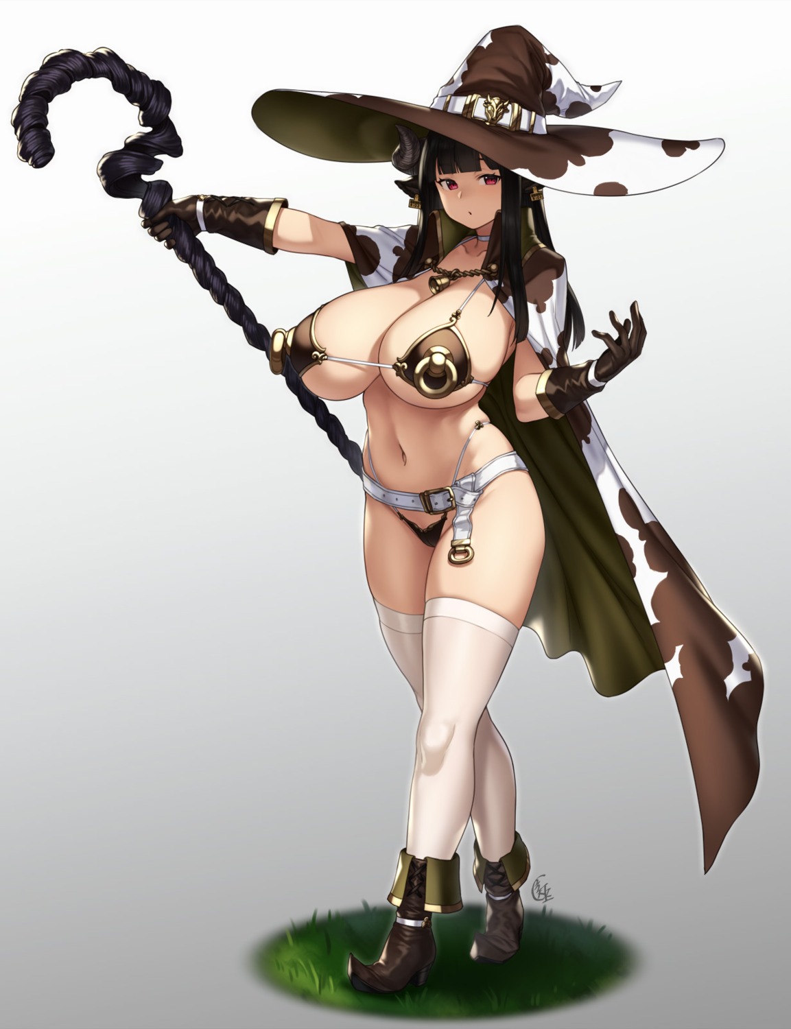 animal_ears bikini_armor heels horns houtengeki monster_girl thighhighs witch