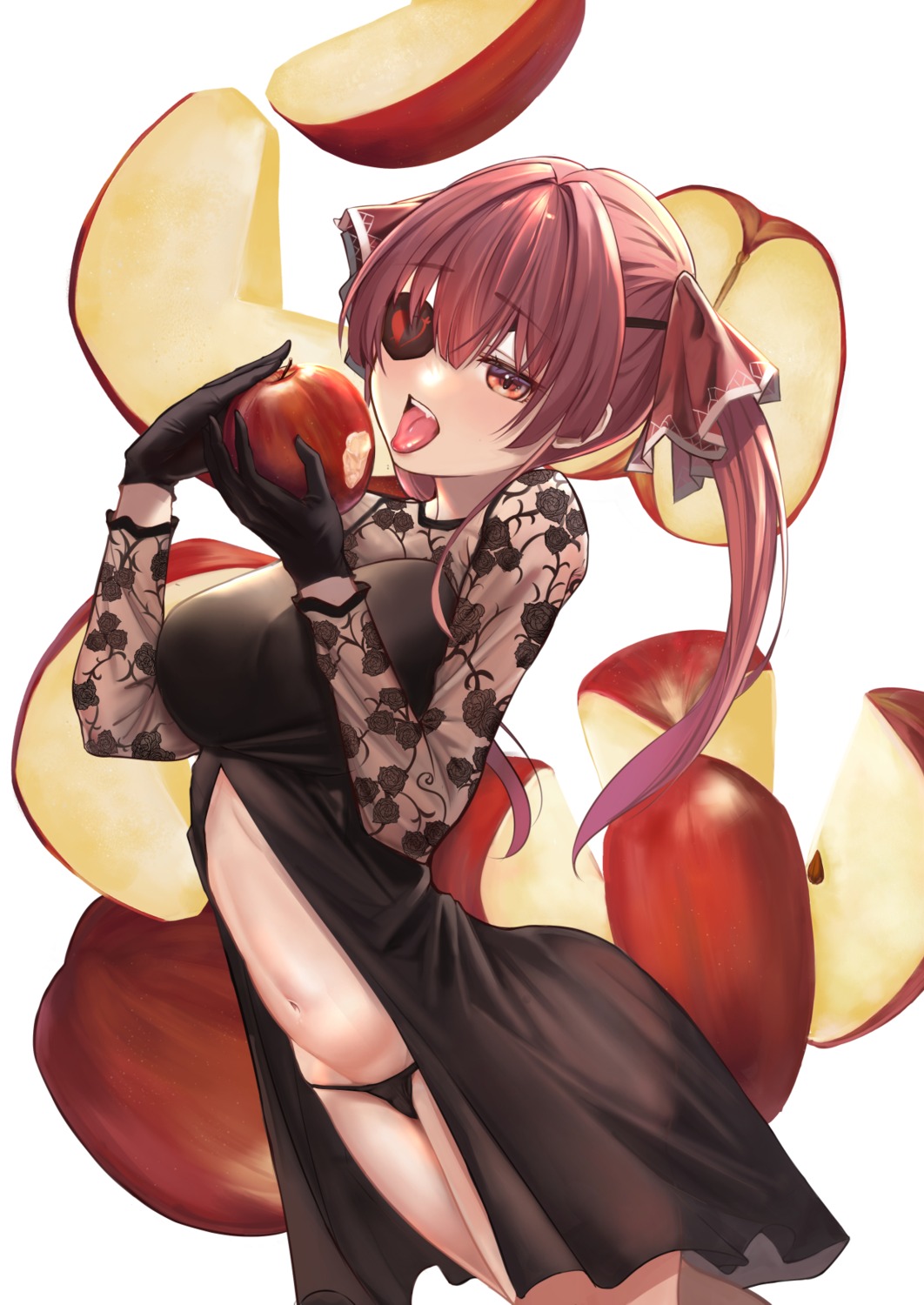 arenoyoni dress eyepatch hololive houshou_marine pantsu see_through