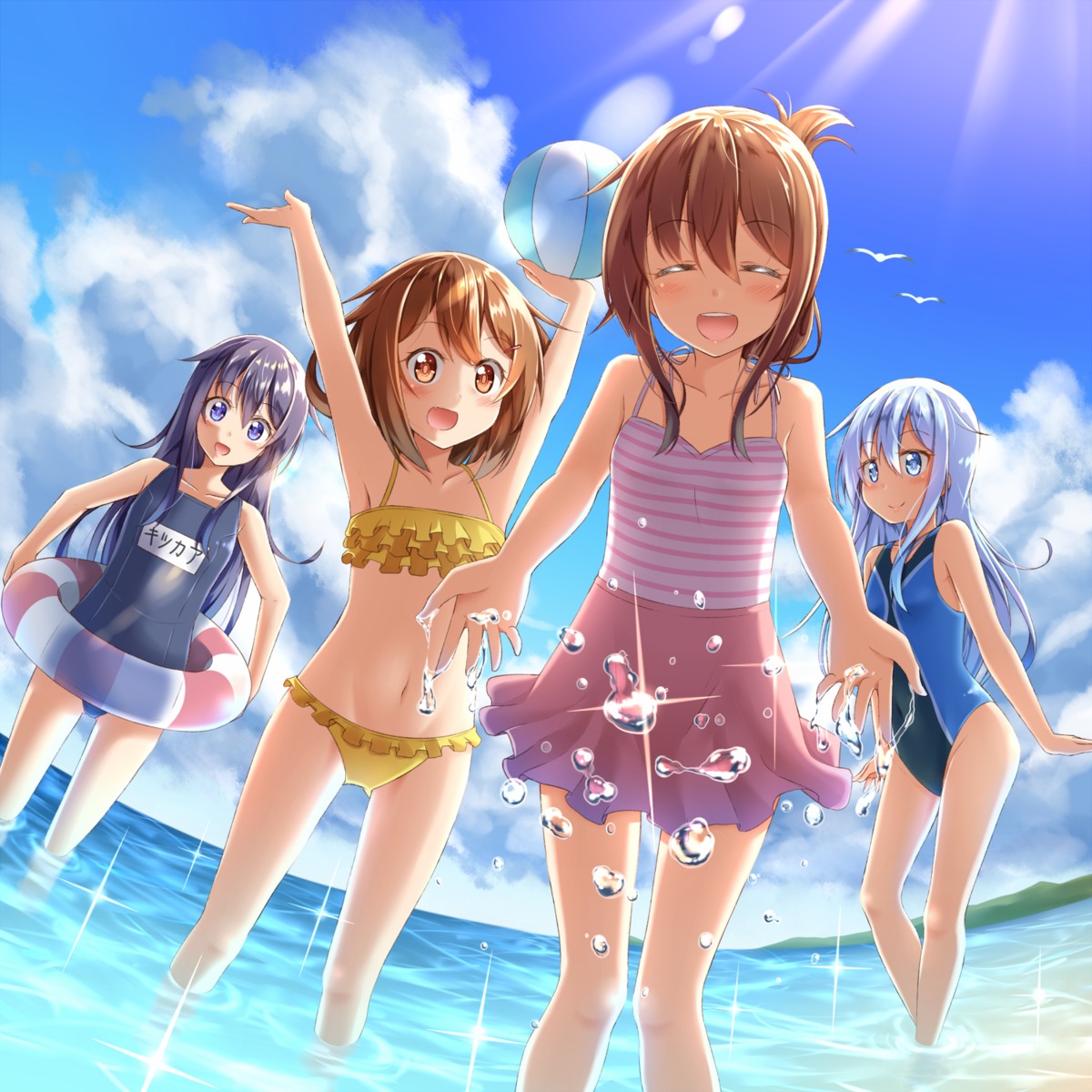 akatsuki_(kancolle) bikini gurande hibiki_(kancolle) ikazuchi_(kancolle) inazuma_(kancolle) kantai_collection school_swimsuit swimsuits wet