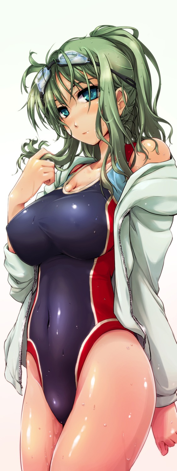 cleavage erect_nipples open_shirt ouma_tokiichi school_swimsuit swimsuits wet