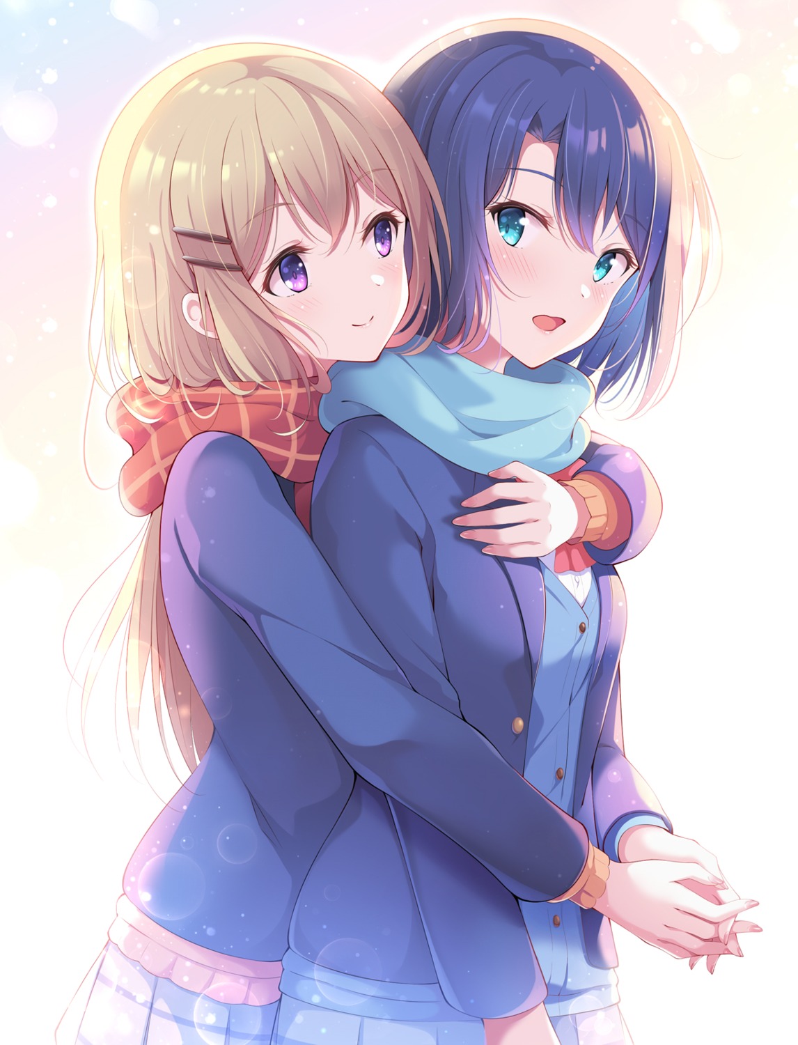 adachi_sakura adachi_to_shimamura kagami_(galgamesion) seifuku shimamura_hougetsu sweater yuri