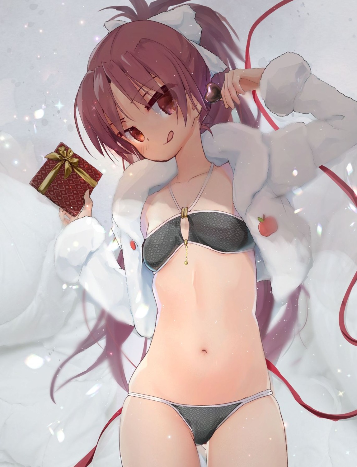 anshin_mama bikini open_shirt puella_magi_madoka_magica sakura_kyouko sweater swimsuits