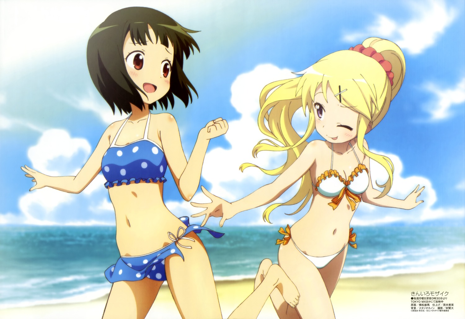 bikini cleavage kin-iro_mosaic kujou_karen oomiya_shinobu swimsuits yokomatsu_yuuma