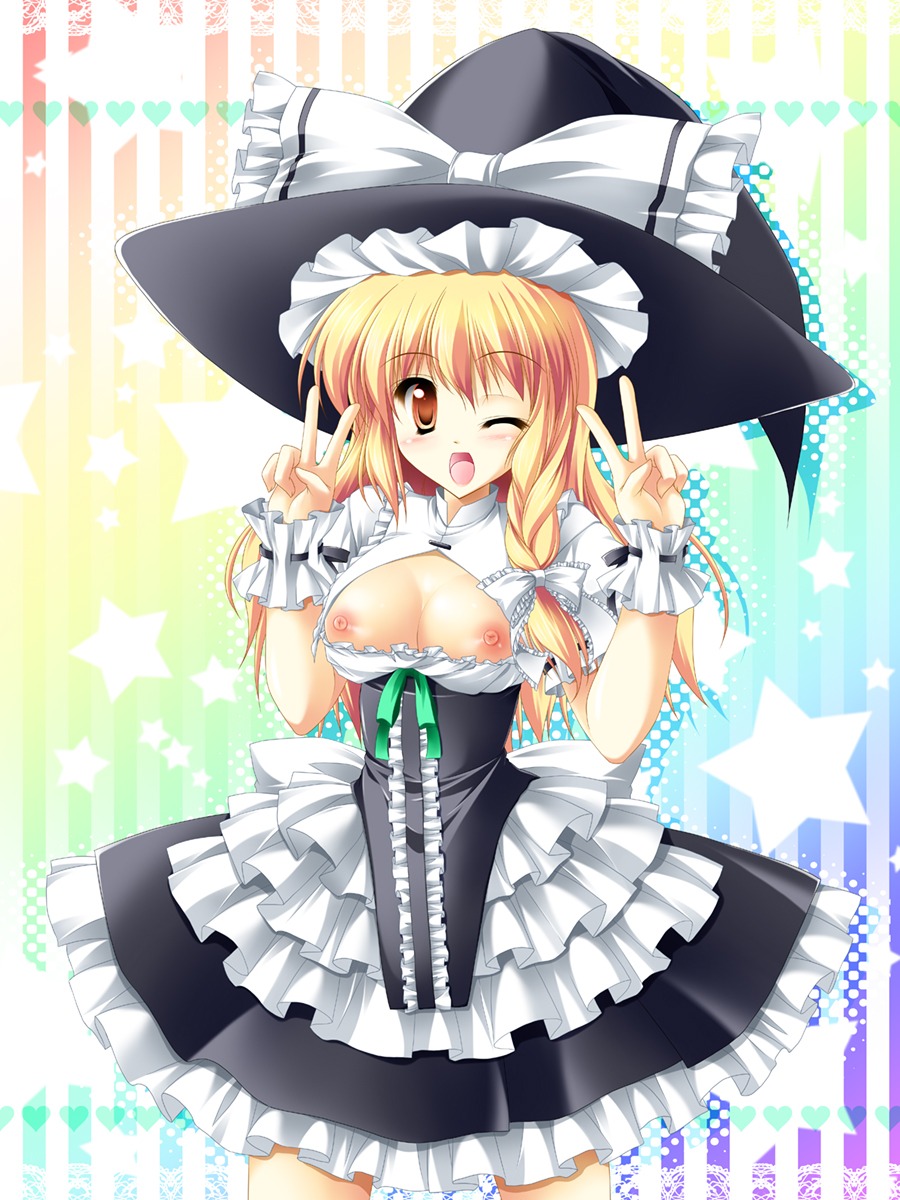 kamiya_tomoe kirisame_marisa nipples touhou witch