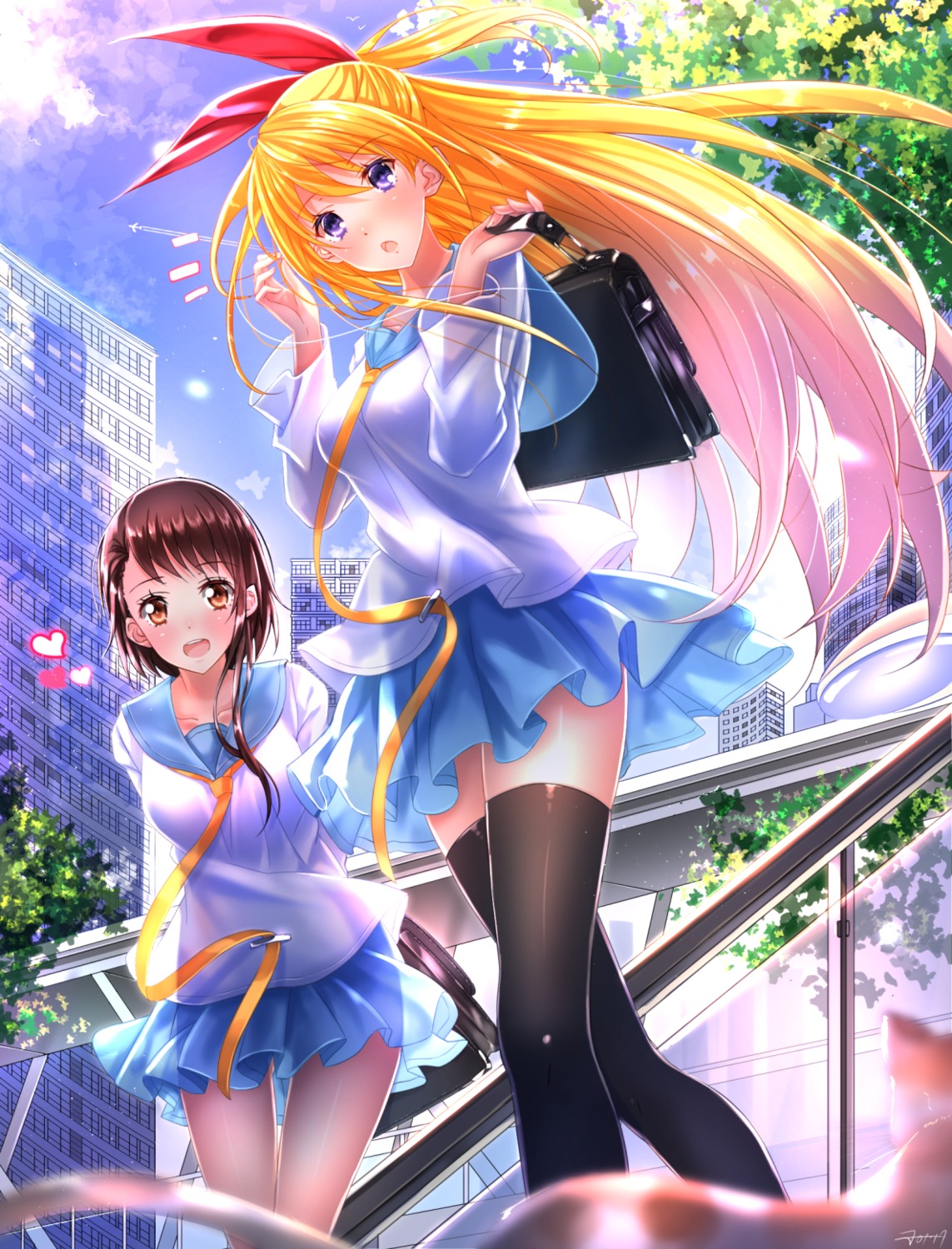 kirisaki_chitoge nisekoi onodera_kosaki seifuku swordsouls thighhighs