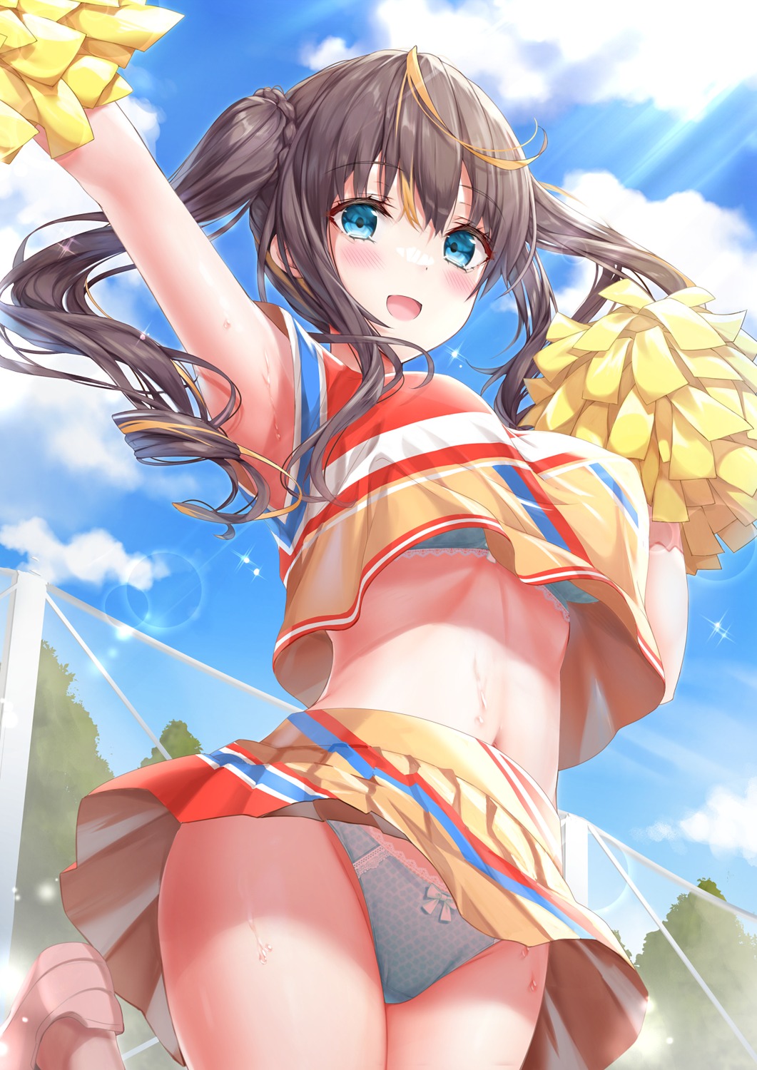 bra cheerleader kyariko pantsu shirt_lift skirt_lift wet