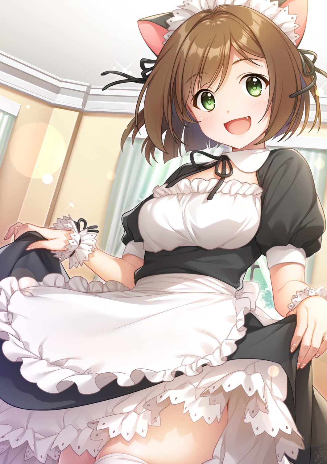 animal_ears maekawa_miku maid mikapoe nekomimi skirt_lift the_idolm@ster the_idolm@ster_cinderella_girls