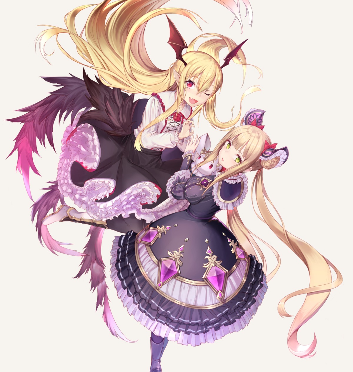 dress gothic_lolita granblue_fantasy lolita_fashion luna_(shadowverse) pointy_ears rui_rubellent shadowverse tail vampy_(shingeki_no_bahamut) wings