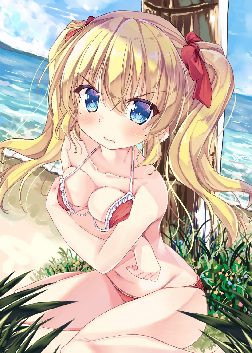 bikini breast_hold daikuuji_ayu kimi_ga_nozomu_eien neko_pan swimsuits wardrobe_malfunction